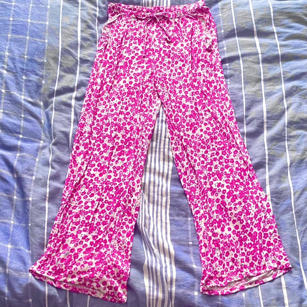 Pink Floral Palazzo Drawstring Sweatpants Bottom [Size M] 🌺